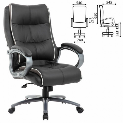 Кресло офисное BRABIX PREMIUM Strong HD-009, НАГРУЗКА до 200 кг, экокожа черная, ткань серая, 531945