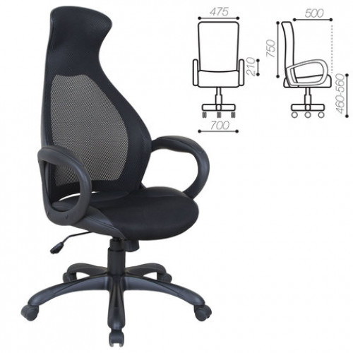 Кресло офисное BRABIX PREMIUM Genesis EX-517, пластик черный, ткань/экокожа/сетка черная, 531574
