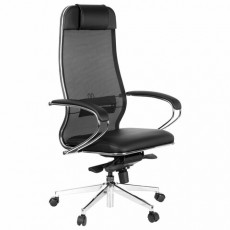 Кресло офисное МЕТТА SAMURAI Comfort S, хром, сиденье мягкое, ткань-сетка/экокожа, черное