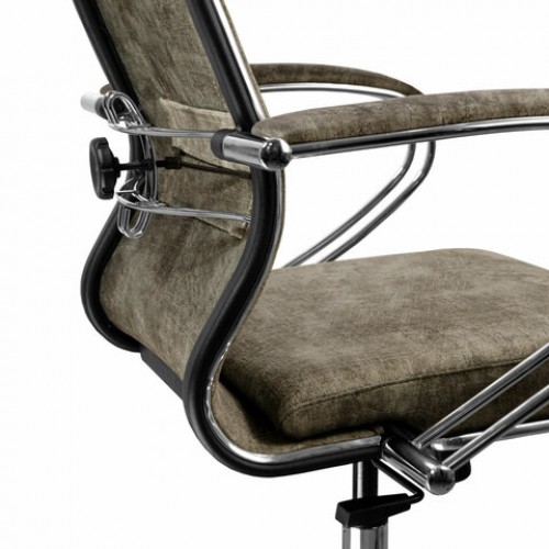 Кресло офисное МЕТТА L1m 42, хром, сиденье и спинка мягкие, велюр, светло-серое