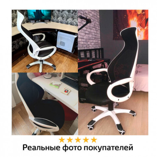 Кресло офисное BRABIX PREMIUM Genesis EX-517, пластик белый, ткань/экокожа/сетка черная, 531573