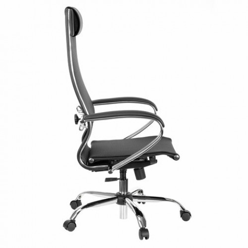 Кресло офисное МЕТТА К-12, хром, ткань-сетка, сиденье и спинка регулируемые, черное
