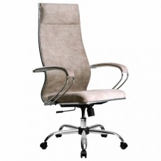 Кресло офисное МЕТТА L1m 42, хром, сиденье и спинка мягкие, велюр, бежевое