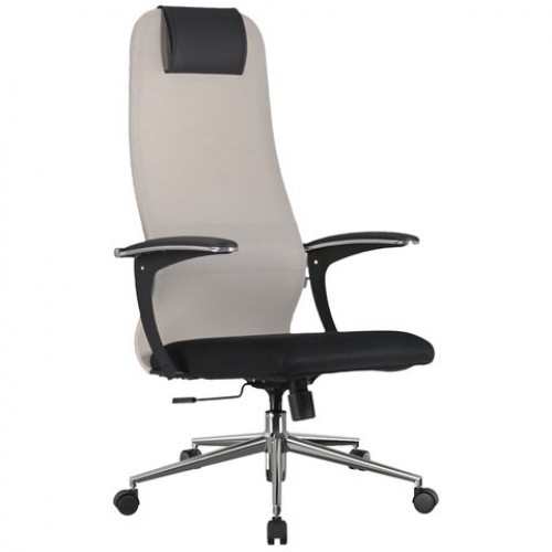 Кресло офисное BRABIX PREMIUM Ultimate EX-801 хром, плотная двойная сетка Х2, черное/бежевое, 532919