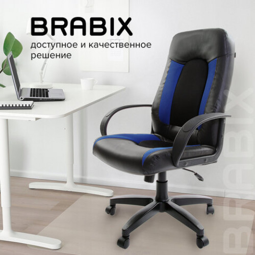 Кресло офисное BRABIX Strike EX-525, экокожа черная, ткань черная/синяя, TW, 531380