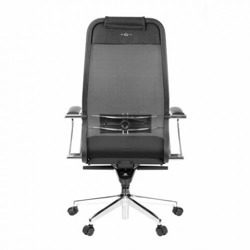 Кресло офисное МЕТТА SAMURAI Comfort S, хром, сиденье мягкое, ткань-сетка/экокожа, черное