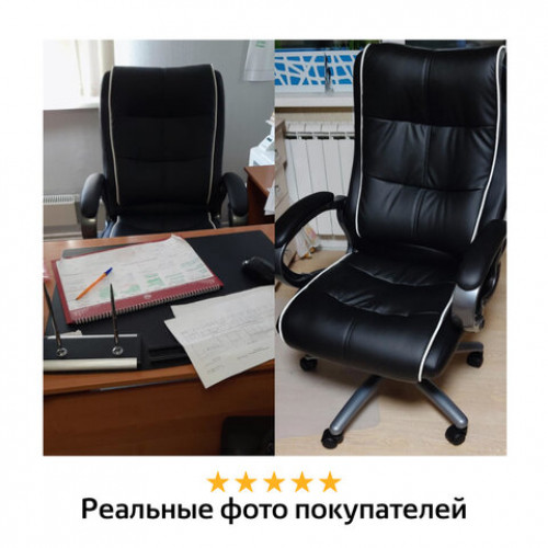 Кресло офисное BRABIX PREMIUM Strong HD-009, НАГРУЗКА до 200 кг, экокожа черная, ткань серая, 531945