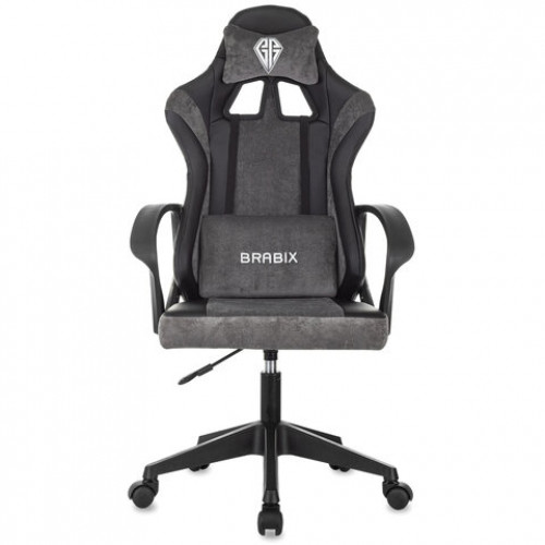 Кресло компьютерное BRABIX Forcer GM-127, 2 подушки, экокожа/велюр, черное/серое, 533216