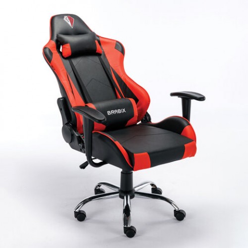 Кресло компьютерное BRABIX Hunter GM-130, две подушки, экокожа, черное/красное, 532797