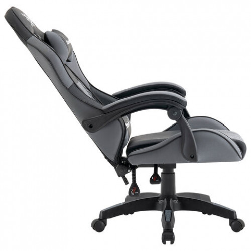 Кресло компьютерное DEFENDER Strider, 2 подушки, ткань/экокожа, черное/серое, 64056