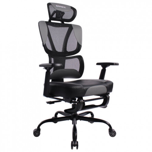 Кресло BRABIX PREMIUM Venom GM-530, подножка, синхромеханизм, экокожа/сетка, черное/серое, 532951