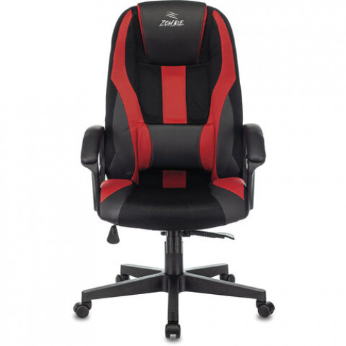 Кресло компьютерное ZOMBIE-9/BL+RED, подушка, экокожа/ткань, черное/красное, 1583707