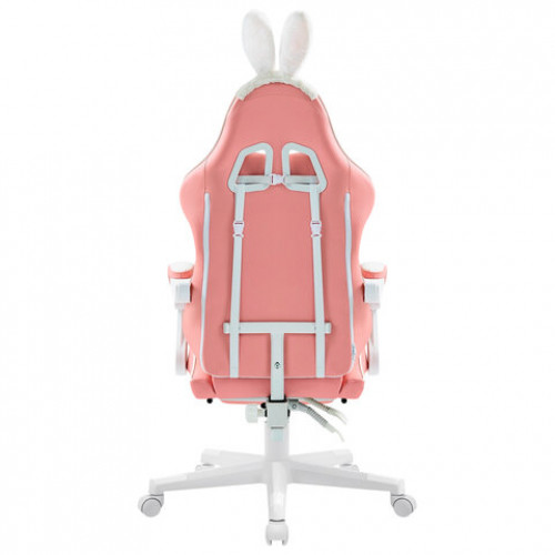 Кресло компьютерное DEFENDER Irifi, 2 подушки, подставка для ног, экокожа, розовое/белое, 64042