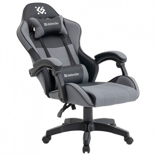 Кресло компьютерное DEFENDER Strider, 2 подушки, ткань/экокожа, черное/серое, 64056