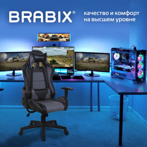 Кресло компьютерное BRABIX GT Racer GM-100, две подушки, экокожа, черное/серое, 531926