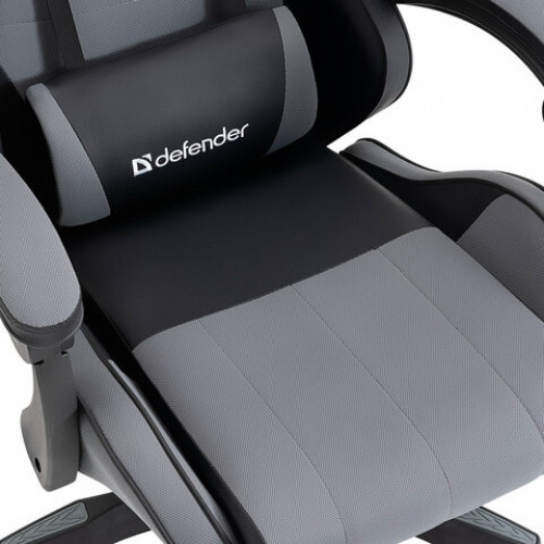 Кресло компьютерное DEFENDER Strider, 2 подушки, ткань/экокожа, черное/серое, 64056