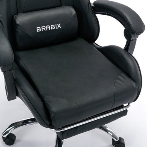 Кресло компьютерное BRABIX Dexter GM-135, подножка, две подушки, экокожа, черное, 532800