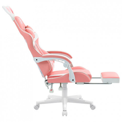 Кресло компьютерное DEFENDER Irifi, 2 подушки, подставка для ног, экокожа, розовое/белое, 64042
