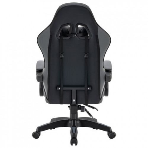 Кресло компьютерное DEFENDER Strider, 2 подушки, ткань/экокожа, черное/серое, 64056