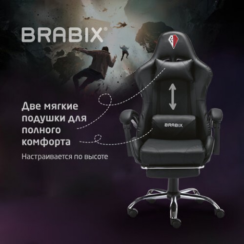 Кресло компьютерное BRABIX Dexter GM-135, подножка, две подушки, экокожа, черное, 532800