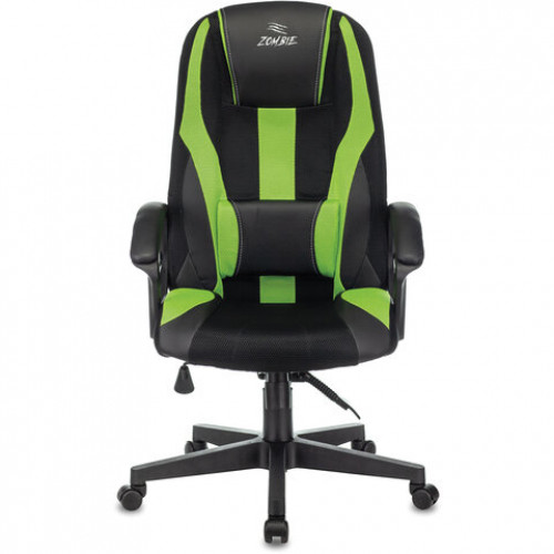 Кресло компьютерное ZOMBIE-9/BL+SD, подушка, экокожа/ткань, черное/зеленое, 1583709