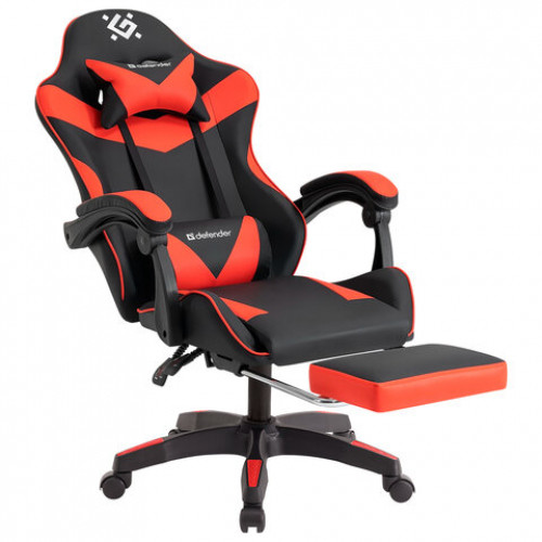 Кресло компьютерное DEFENDER Tornado, 2 подушки, подставка для ног, экокожа, черное/красное, ш/к 26722, 64057