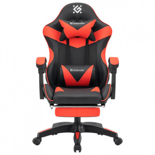 Кресло компьютерное DEFENDER Tornado, 2 подушки, подставка для ног, экокожа, черное/красное, ш/к 26722, 64057