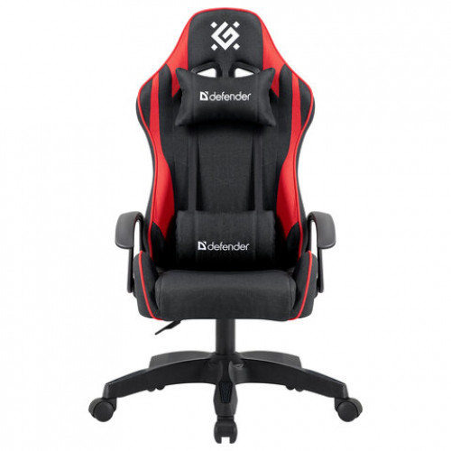 Кресло компьютерное DEFENDER Kraken, 2 подушки, ткань, черное/красное, 64677