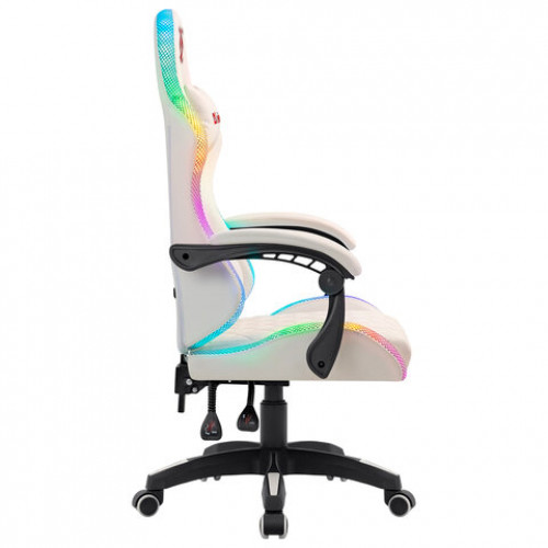 Кресло компьютерное DEFENDER Energy, 2 подушки, RGB-подсветка, экокожа, белое, 64557