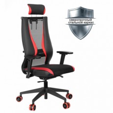 Кресло компьютерное МЕТТА ErgoLife 10 B2-170D, 2D-подголовник, экокожа/сетка, черное/красное