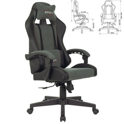 Кресло компьютерное BRABIX Striker GM-121, синхромеханизм, 2 подушки, экокожа/велюр, черное/серое, 532961