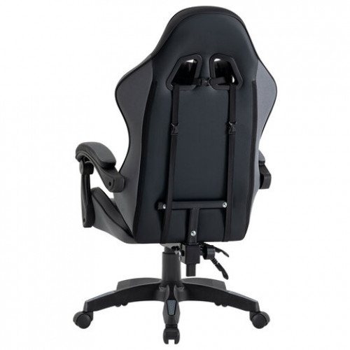 Кресло компьютерное DEFENDER Strider, 2 подушки, ткань/экокожа, черное/серое, 64056