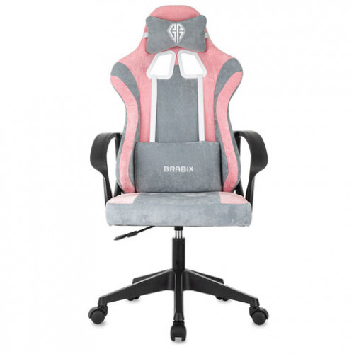 Кресло компьютерное BRABIX Forcer GM-127, 2 подушки, ткань, розовое/серое, 533215