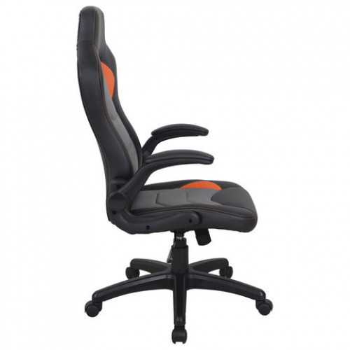 Кресло компьютерное BRABIX Skill GM-005, откидные подлокотники, экокожа, черное/оранж