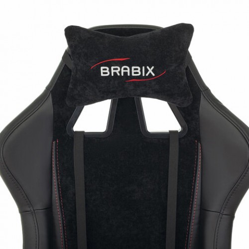 Кресло компьютерное BRABIX Striker GM-121, синхромеханизм, 2 подушки, экокожа/велюр, черное, 532962