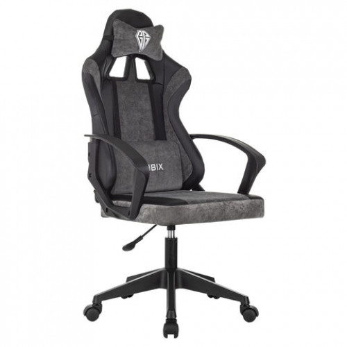 Кресло компьютерное BRABIX Forcer GM-127, 2 подушки, экокожа/велюр, черное/серое, 533216