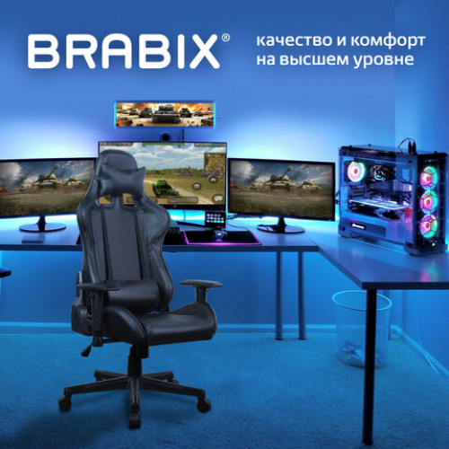 Кресло компьютерное BRABIX GT Carbon GM-115, две подушки, экокожа, черное, 531932