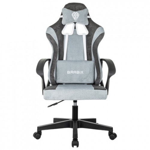 Кресло компьютерное BRABIX ''Forcer GM-127'', 2 подушки, ткань, серое/светло-голубое, 533214