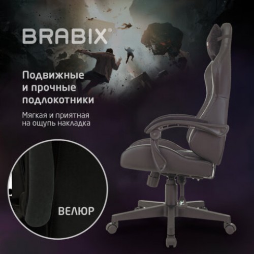 Кресло компьютерное BRABIX Striker GM-121, синхромеханизм, 2 подушки, экокожа/велюр, черное, 532962