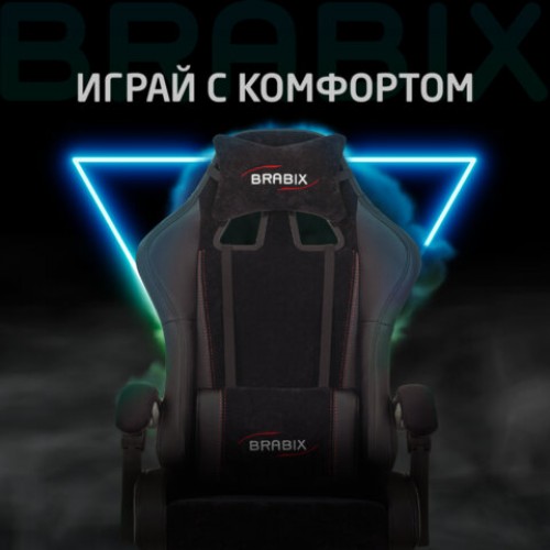 Кресло компьютерное BRABIX Striker GM-121, синхромеханизм, 2 подушки, экокожа/велюр, черное, 532962