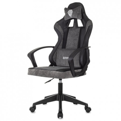 Кресло компьютерное BRABIX Forcer GM-127, 2 подушки, экокожа/велюр, черное/серое, 533216