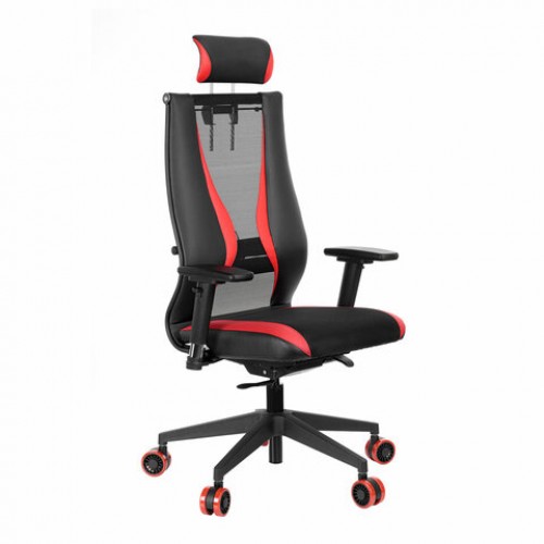 Кресло компьютерное МЕТТА ErgoLife 10 B2-170D, 2D-подголовник, экокожа/сетка, черное/красное