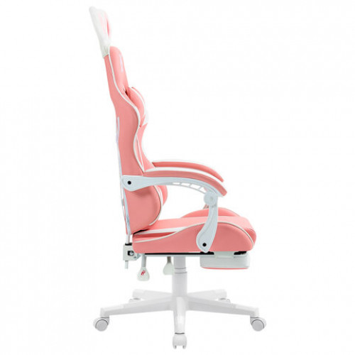 Кресло компьютерное DEFENDER Irifi, 2 подушки, подставка для ног, экокожа, розовое/белое, 64042