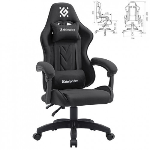 Кресло компьютерное DEFENDER Breeze, 2 подушки, ткань, черное, 64299