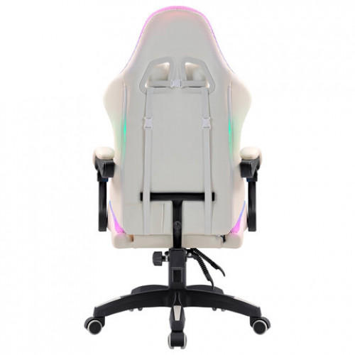 Кресло компьютерное DEFENDER Energy, 2 подушки, RGB-подсветка, экокожа, белое, 64557