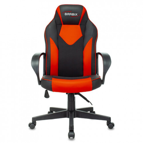 Кресло компьютерное BRABIX Game GM-017, экокожа/ткань, черное/красное, 532642, GM-017_532642