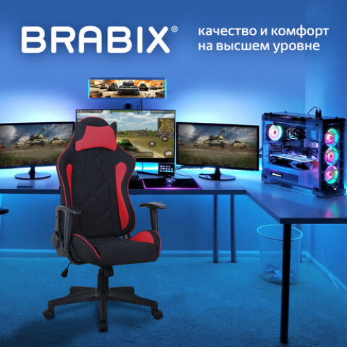 Кресло компьютерное BRABIX GT Racer GM-101, подушка, ткань, черное/красное, 531820