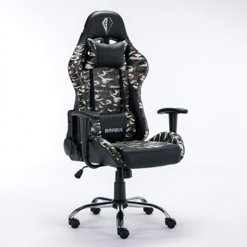 Кресло компьютерное BRABIX Military GM-140, две подушки, экокожа, черное с рисунком милитари, 532802