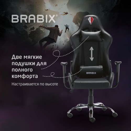 Кресло компьютерное BRABIX Hunter GM-130, две подушки, экокожа, черное, 532798