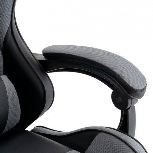 Кресло компьютерное DEFENDER Strider, 2 подушки, ткань/экокожа, черное/серое, 64056